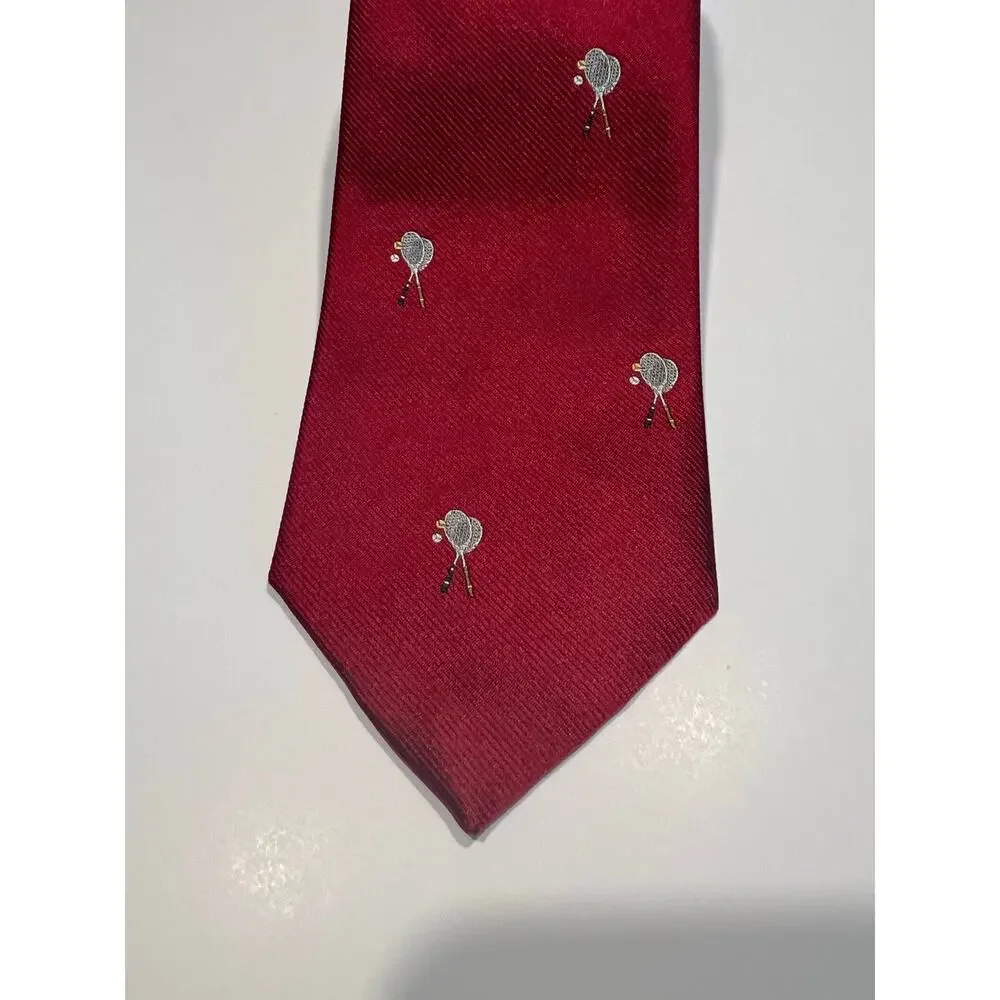 Zareh Men's Red Silk Necktie Made in Italy Tennis Rackets Print JL